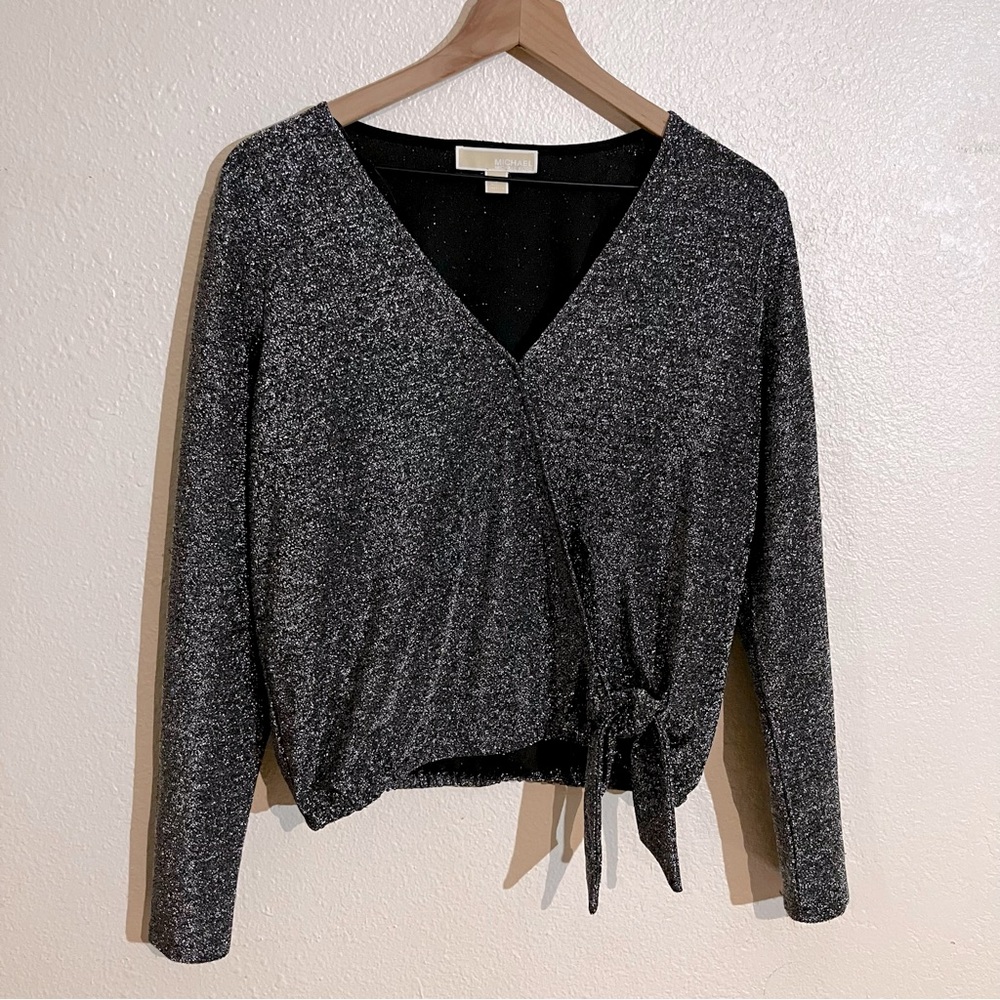 MOVING SALE - Michael Kors Sparkly V Neck Black Blouse Size M